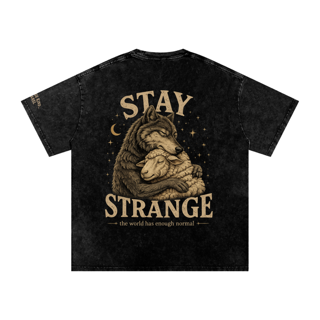 Snow Washed Oversized Cotton T-Shirt - Be Kind, Stay Strange - Wolf and Lamb